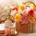 Cesta de café da manhã com flores
