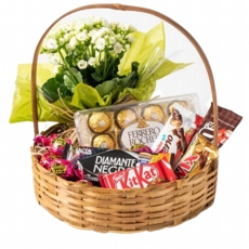 Cesta de Café com Chocolate e Flores Luxo