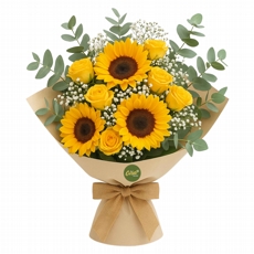Buquê de Girassóis e Rosas Amarelas