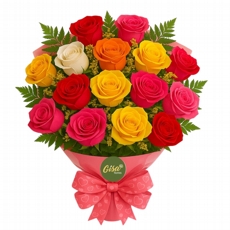 Buquê tradicional com 15 rosas coloridas
