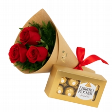 Trio de Rosas com Ferrero Rocher