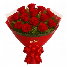 Buquê Tradicional com 12 Rosas Vermelhas