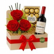 Caixa Rosas, Vinho e Chocolate